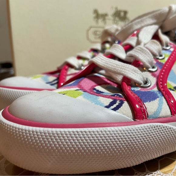 Coach Barrett Poppy Ikat Print Multi Pink Sneakers Size 7 - Picture 2 of 7